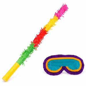 Multicoloured Pinata Buster Stick with Blindfold